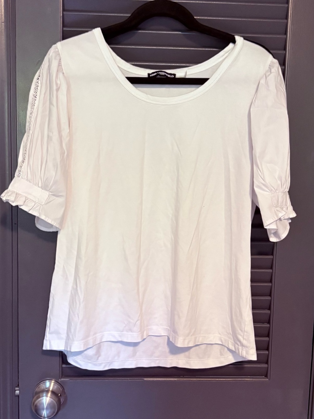 Karl Lagerfeld White Cotton Puff Sleeve Tee